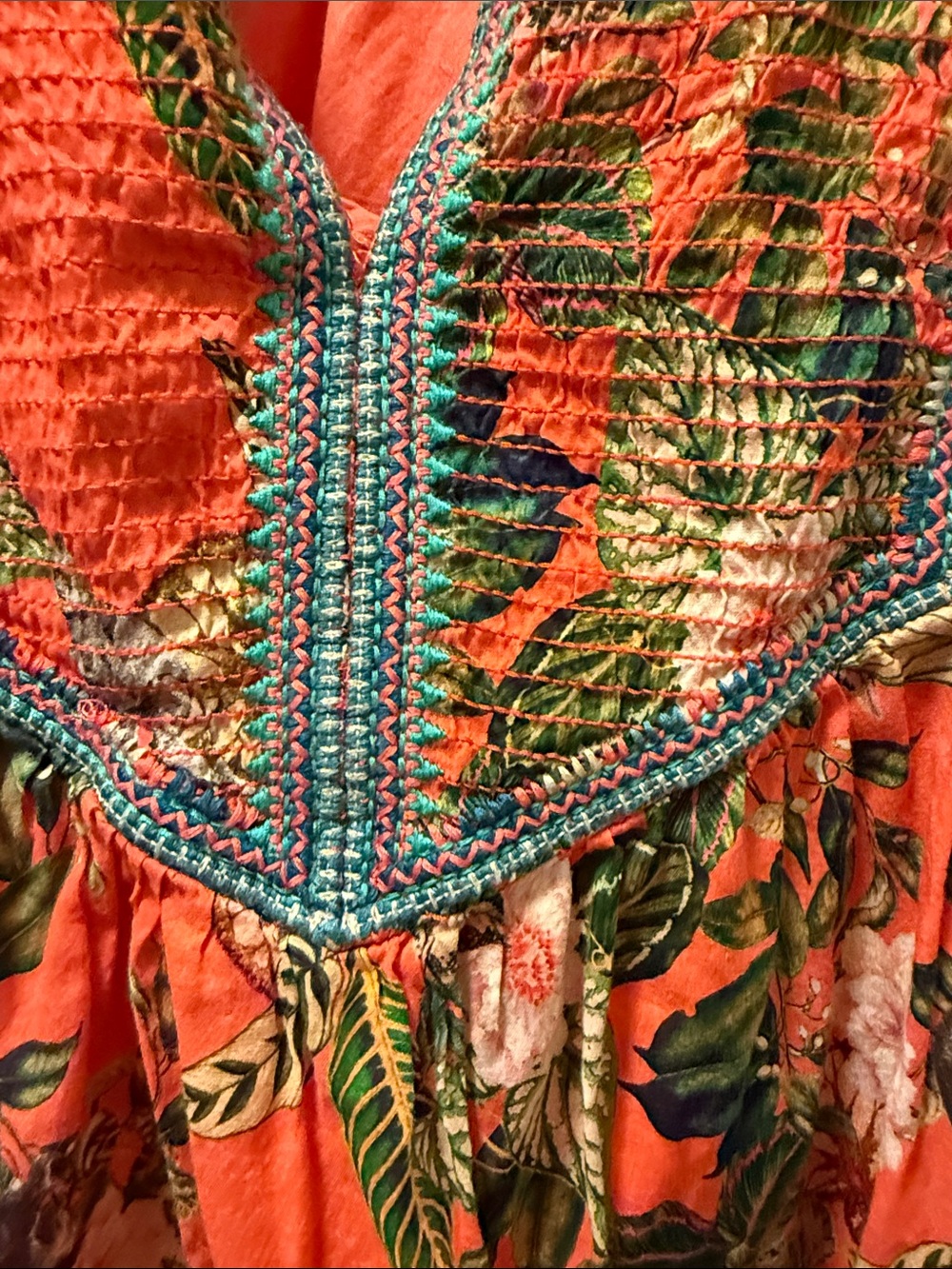Johnny Was Coral Floral Long Sleeve Boho Dress - Picture 5 of 6